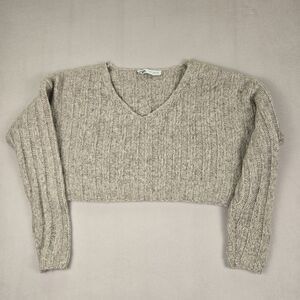 Zara Sweater Womens XSmall Beige Chunky Knit Wool Blend Cropped Oversized Boho